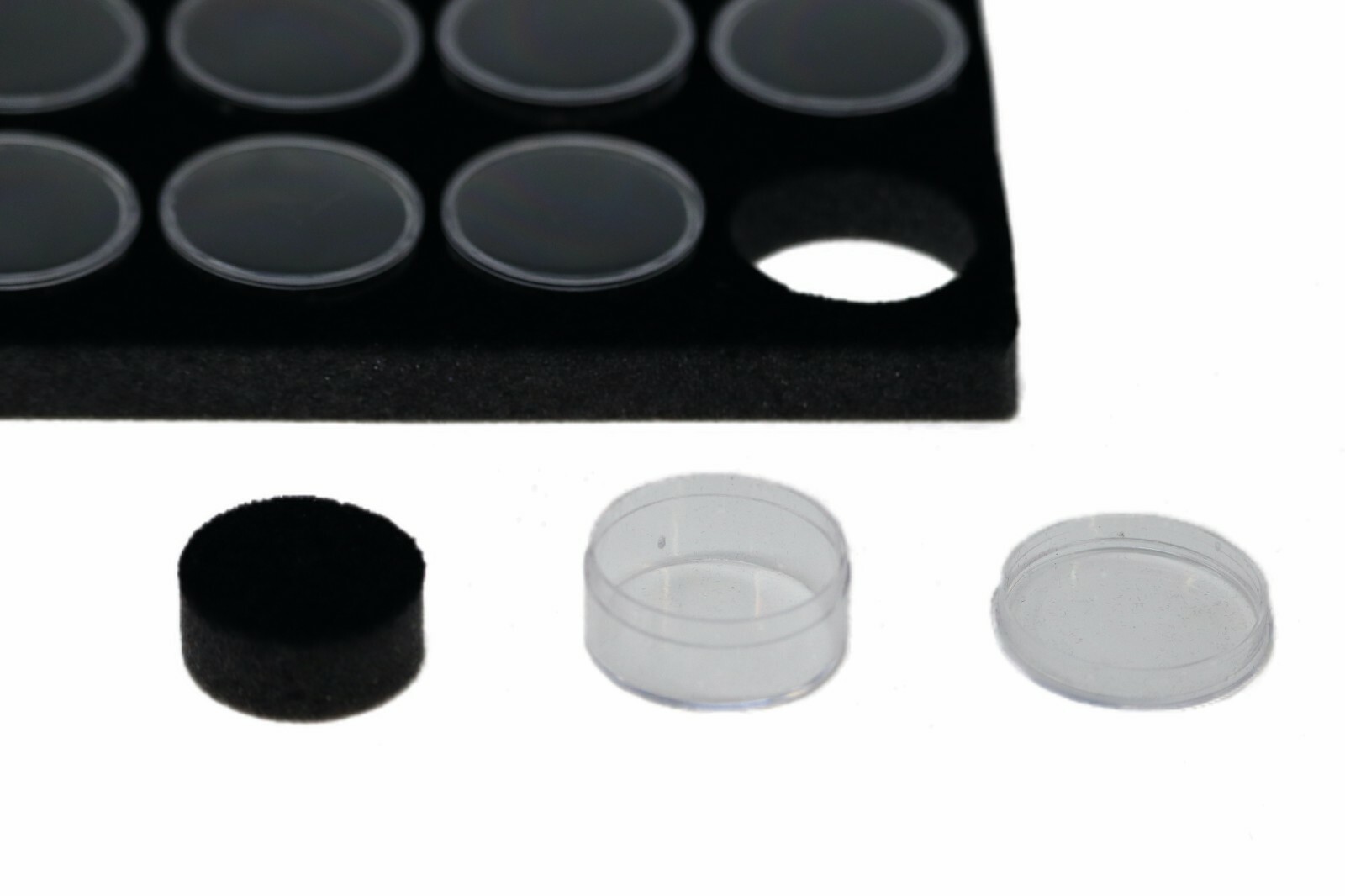 36 1/2 Dollar Size Lucite Cups in 14 x 8 x 1 Riker Display Case Coins Buttons