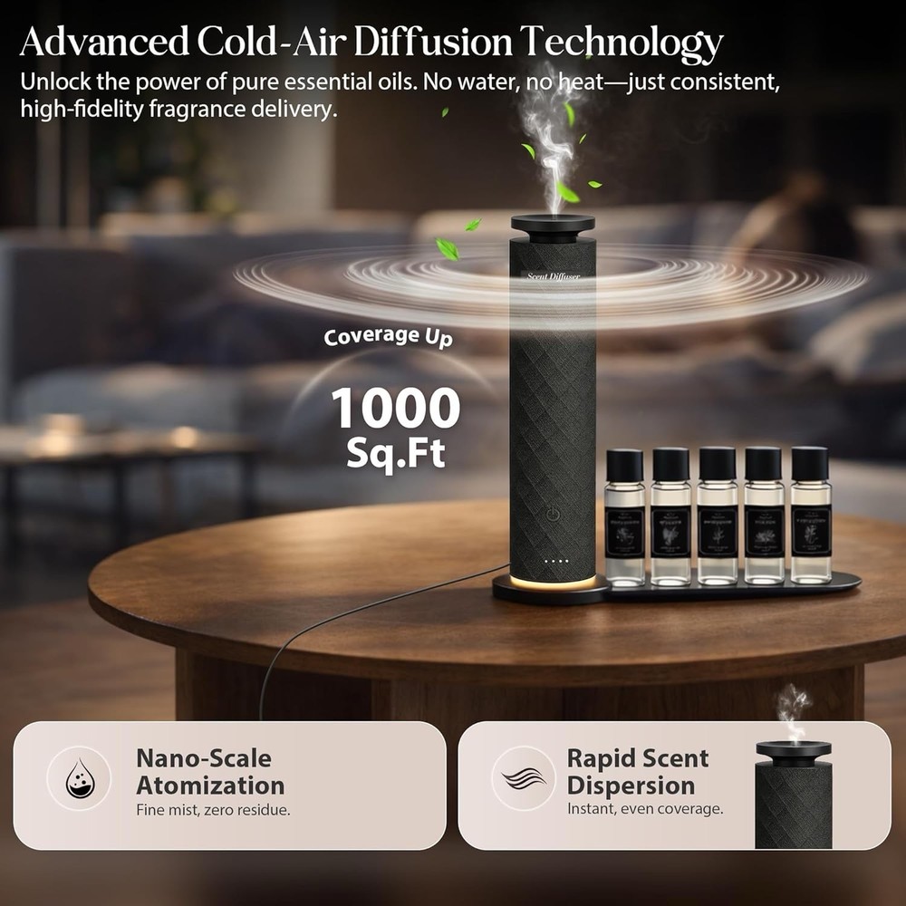 Waterless Scent Diffuser Starter Kit with 5 Oils, Luxury Hotel Style