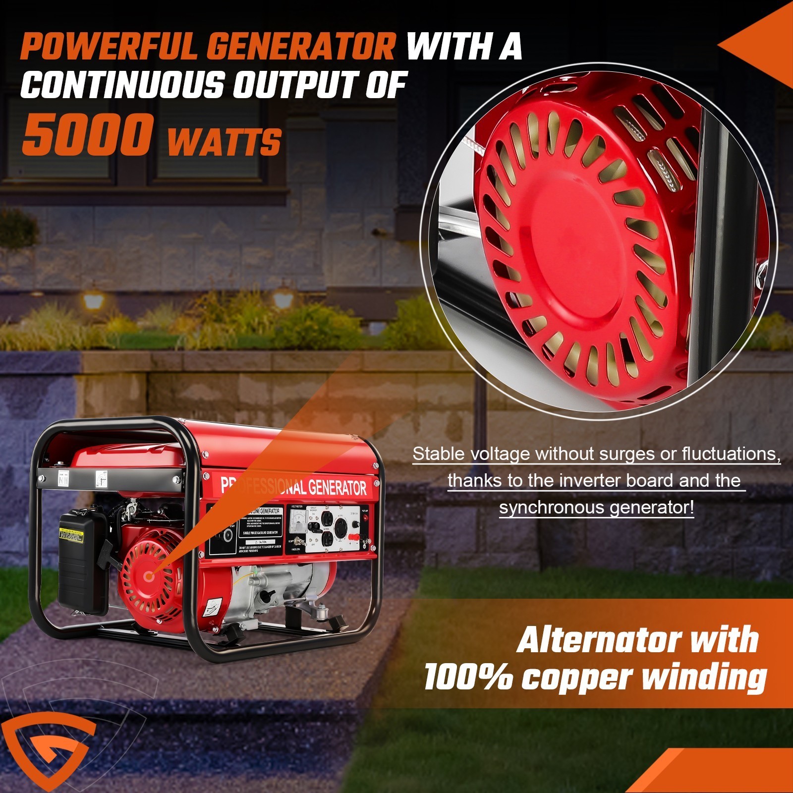 5000W Portable Generator Gas Powered 4 Stroke for Home Backup Construction