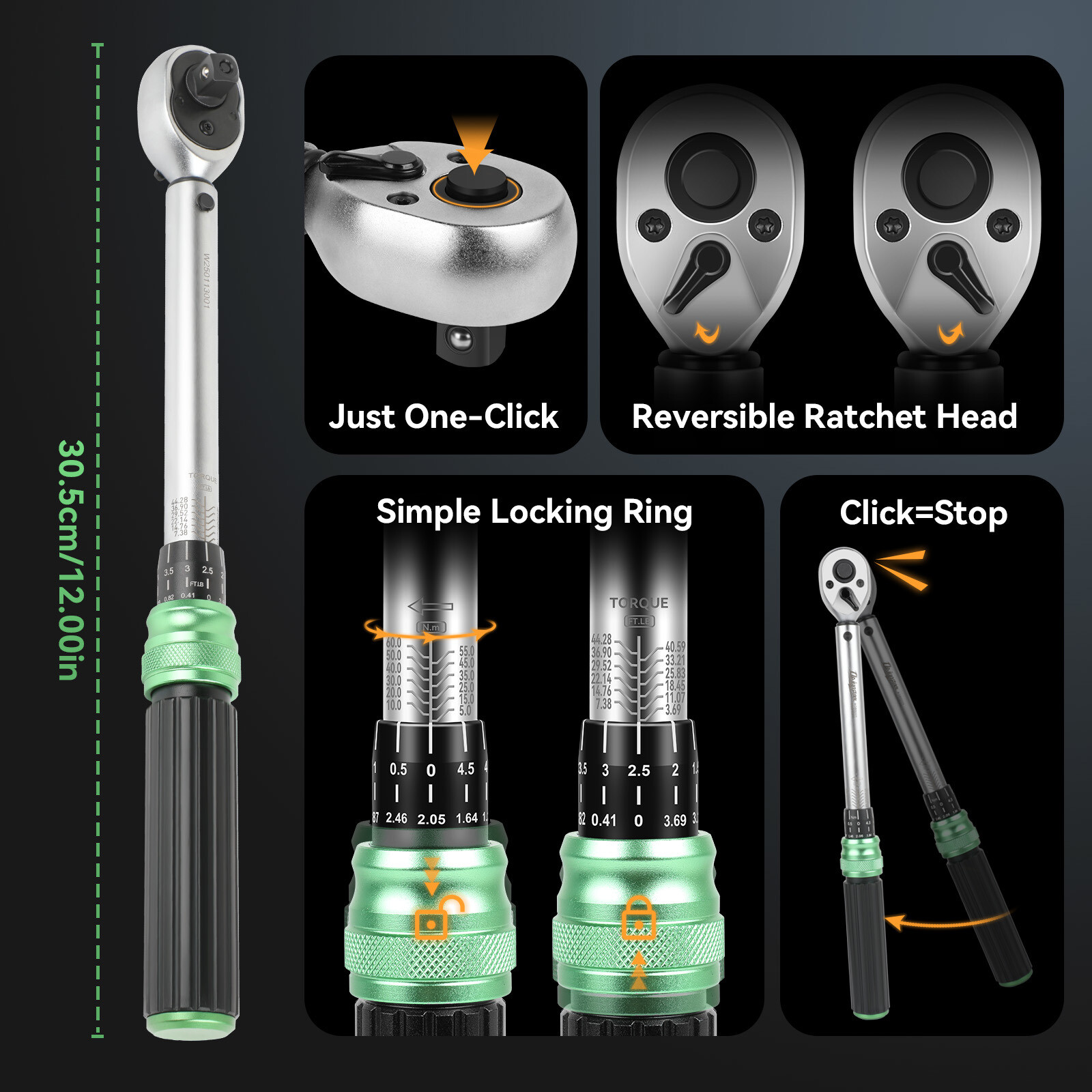 Torque Wrench Adjustable Torque Wrench 3/8" Drive 3.69-44.25 ft.lb/5-60n.m