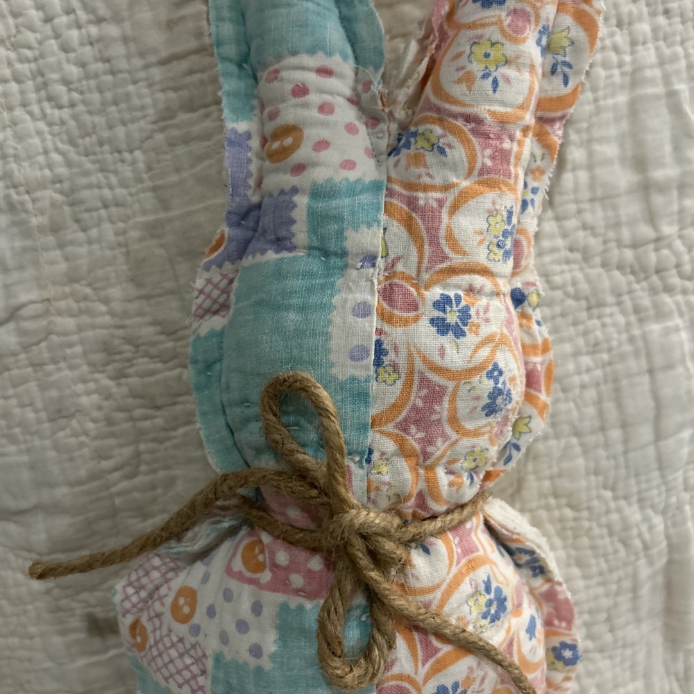 Bunny/Rabbit Made From A Vintage Quilt 16" Tall Spring Easter