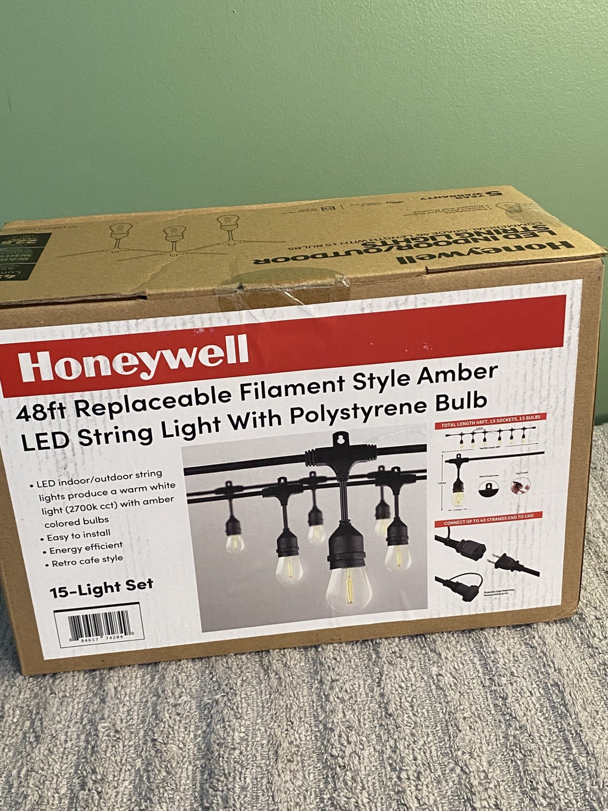 Honeywell LED Patio String Lights Commercial Grade Waterproof 48' new unopened