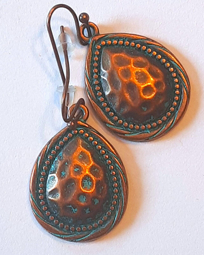 HAMMERED Copper look TEARDROP earring copper FISH HOOK
