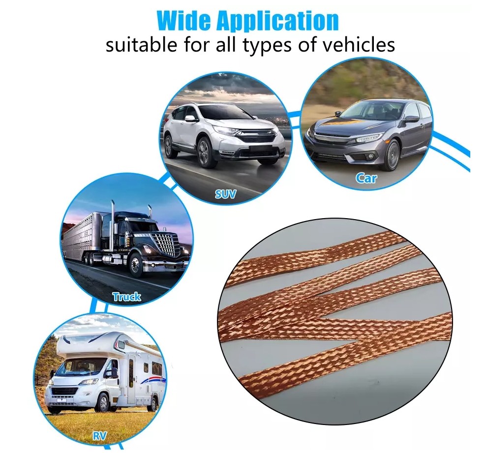 5x Engine Ground Strap Copper Cable Kit For Car Truck Firewall Engine Body Frame