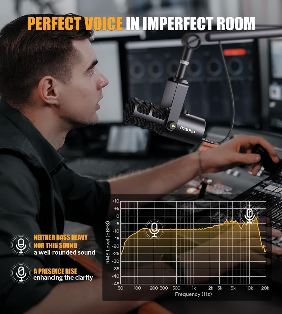 MAONO Dynamic Microphone, USB/XLR Podcast PC Microphone with Software, Black