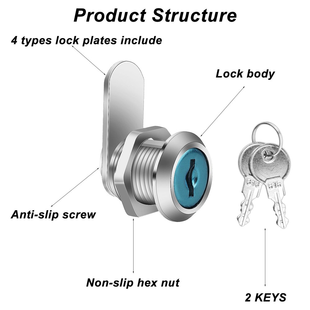 2 PCS Mailbox Locks, Lock 16 mm, Comes with 4 Different Silver
