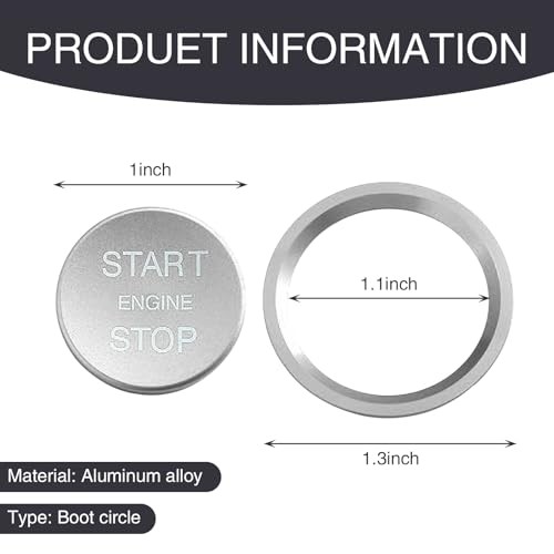 Car Button Decoration, Engine Button Starter Cover, Ignition Ring 2 PCS Silver