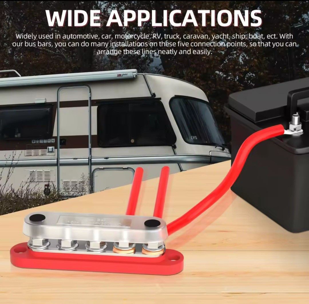 Set Of 2 - 150A Automotive 5 Way M6 Copper Wiring Busbar Guided Busbar Solar RV