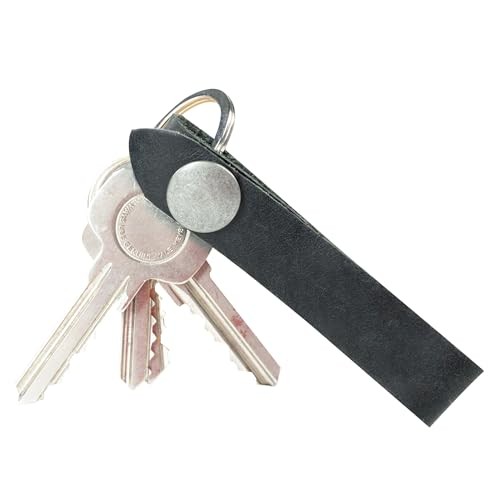 , Rustic Keychain with Belt Loop, Keyring Organizer, Slim Strap Charcoal Black