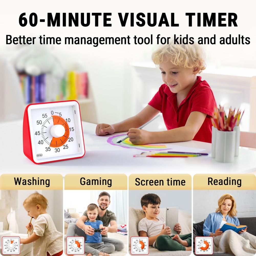 ThermoPro TM021 Visual Timer for Kids 60-Minute Countdown Kitchen Timer Silent