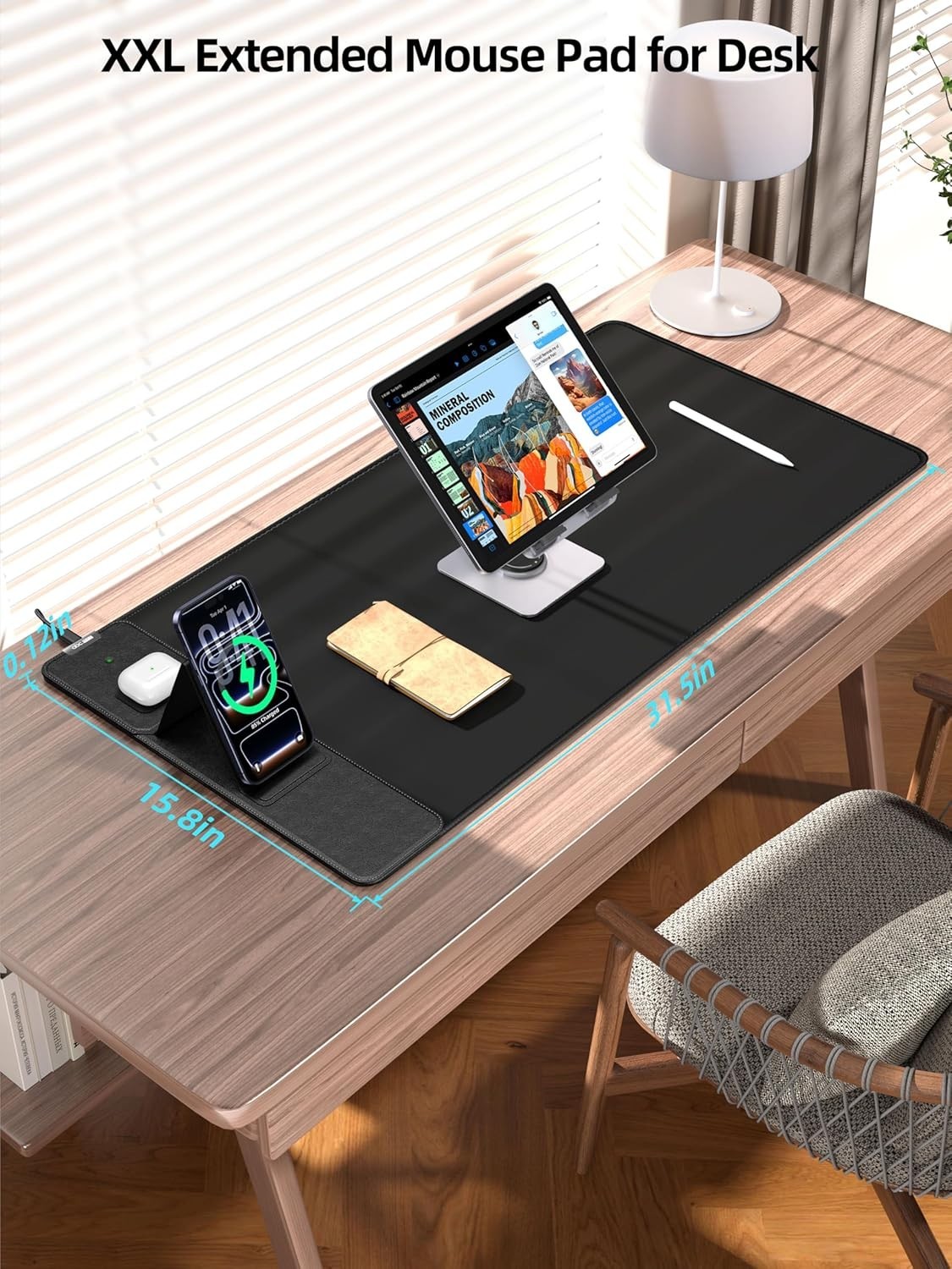 New - ABCMat Mouse Pad with Magnetic Wireless Charging & Adjustable Phone Stand,