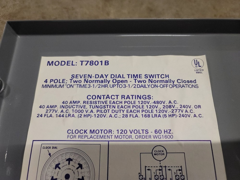 Intermatic T7801b Electromechanical Timer, 7 Day, 4 Poles AS-IS Untested