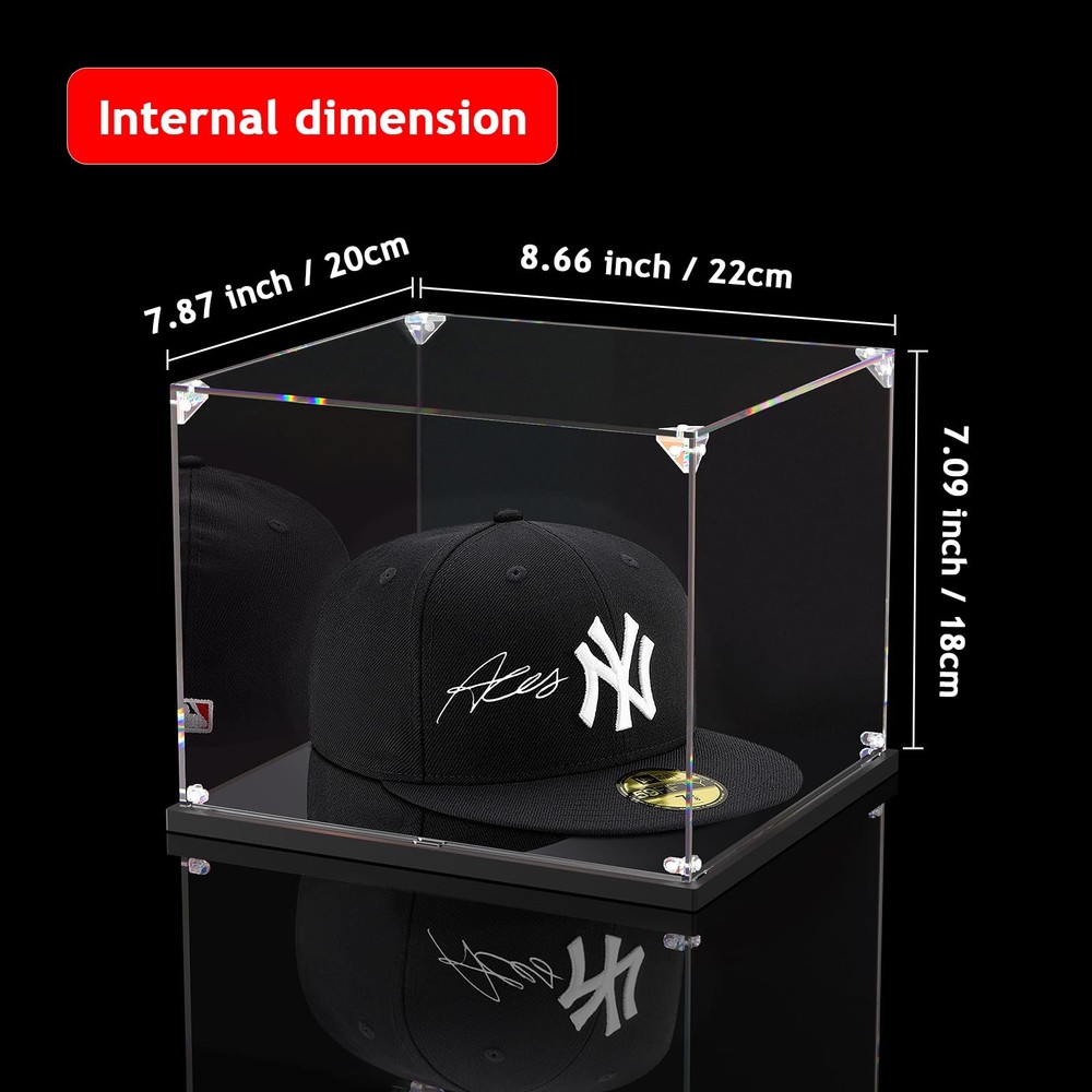 Hat Display Case, Clear Acrylic Hat Box with Mirror Base, Display Case for Baseb