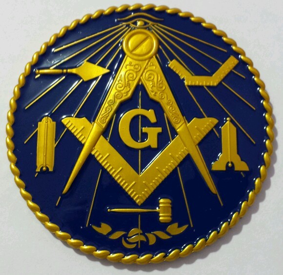 Masonic Working Tools Car Emblem with Dark Blue background