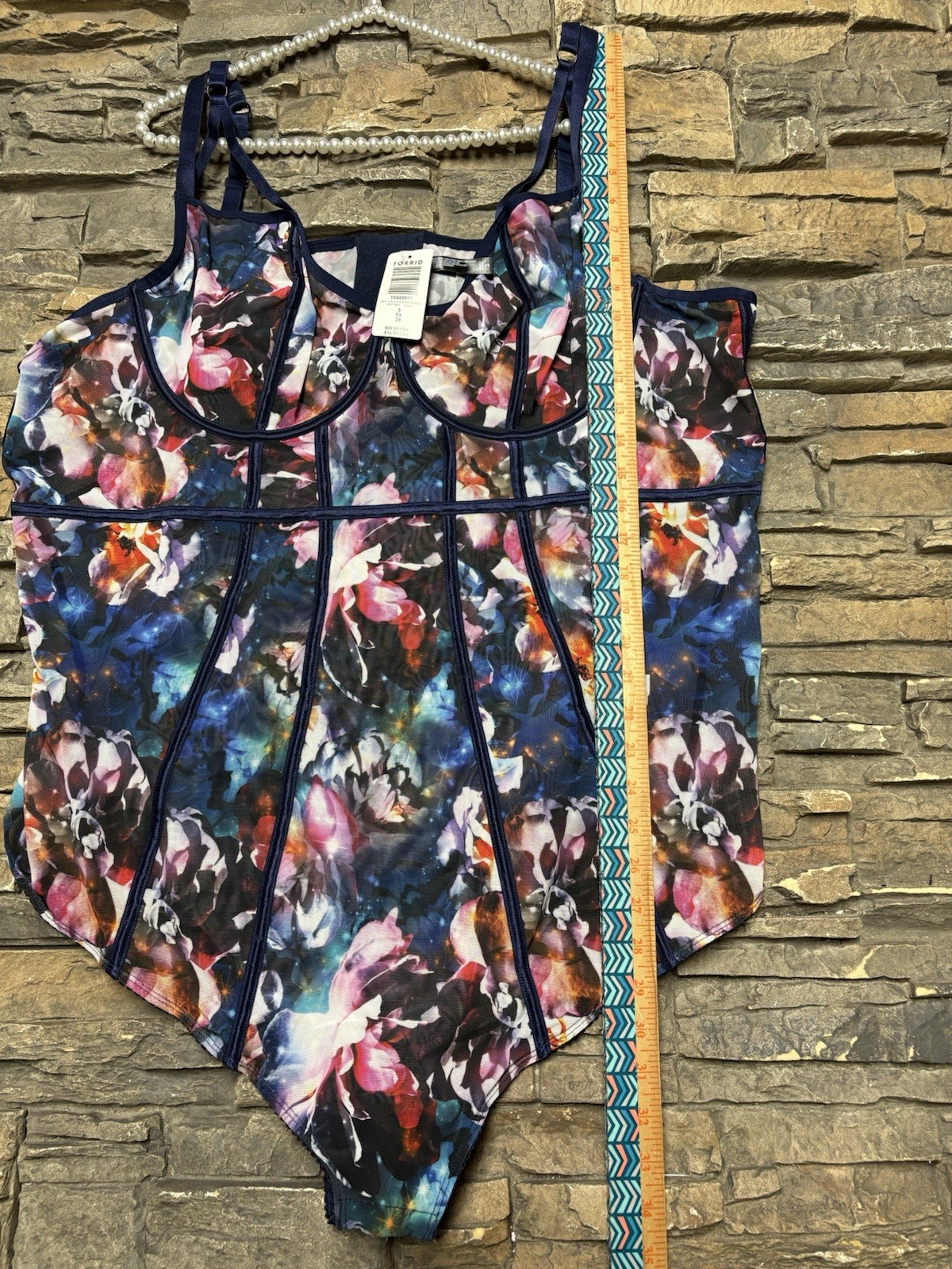 Torrid Curve Bodysuit Floral Print Sheer Mesh Corset Style Lingerie Sz 5 5X NWT