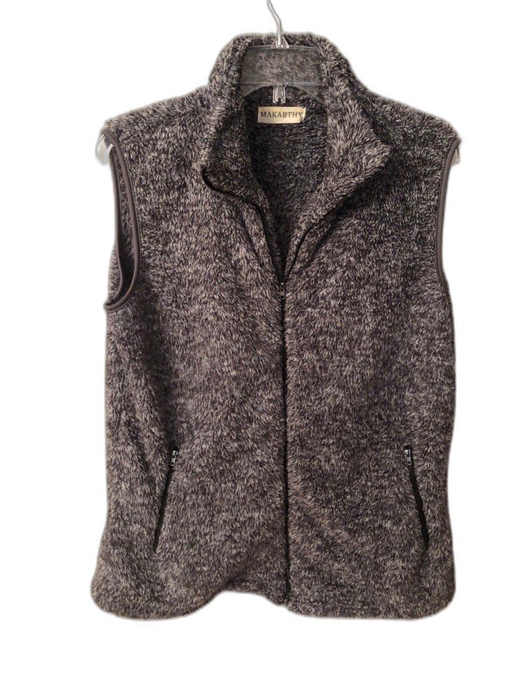MAKARTHY SIZE LARGE GRAY SHERPA ZIP FRONT VEST