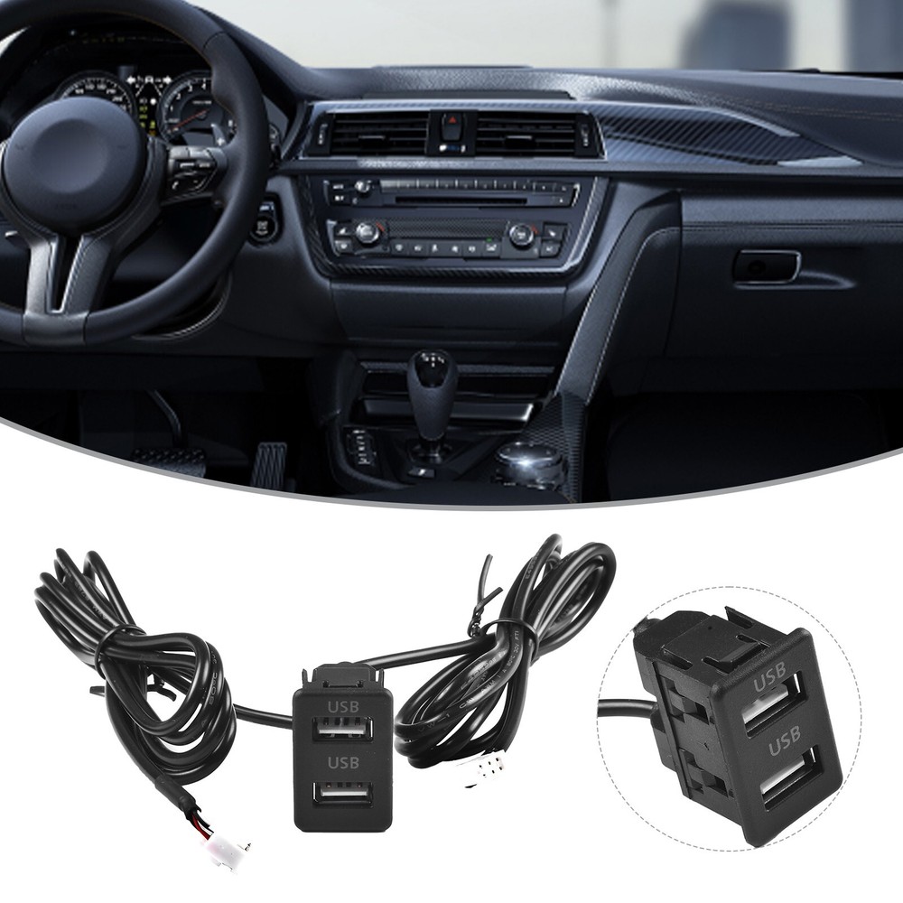 Car Dash Mount Dual USB Port Panel Interface Extension 145cm Cable Adapter New