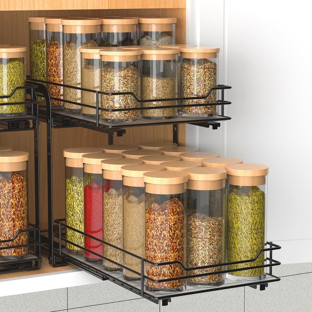 2-Tier Spice Rack, Pull Out Spice Racks Organizer for Cabinet, Height Adjusta...