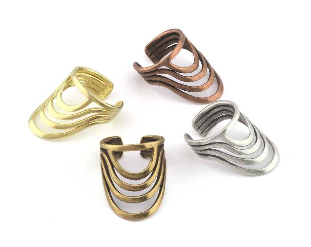 Statement Adjustable Rainbow Ring Raw,Antique silver-Bronze-Copper plated 4190