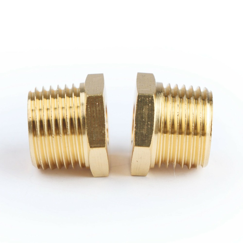 U.S. Solid 2pcs Brass Pipe Fitting Reducer Bushing, MNPT 1/2" x FNPT 1/8"