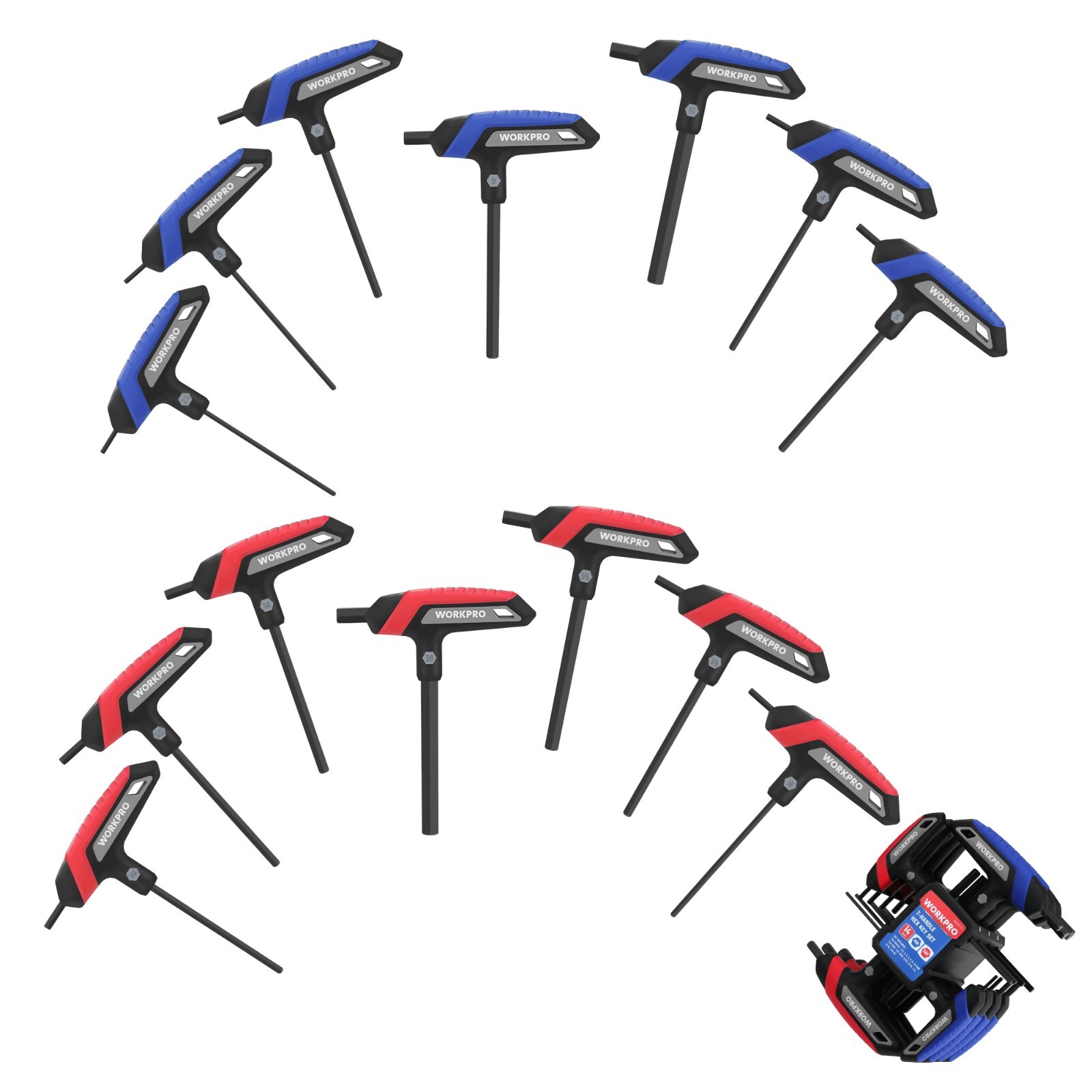 14-Piece T-Handle Allen Wrench Set, Metric & SAE T Handle Hex Key with Rack