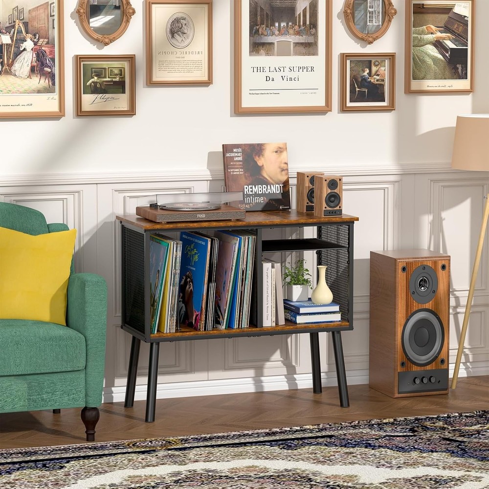 Record Player Stand with Adjustable Divider Turntable Stand End Table