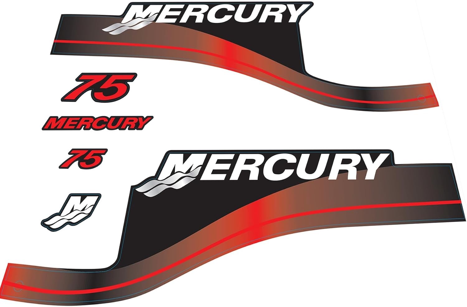Outboard Engine Decals Sticker Set Replacement Mercury 2 Stroke 75HP (Red)