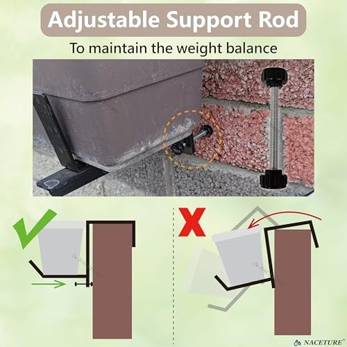 Window Box Brackets for Railing- 2 Pcs Adjustable Planter - Black 2 Pack