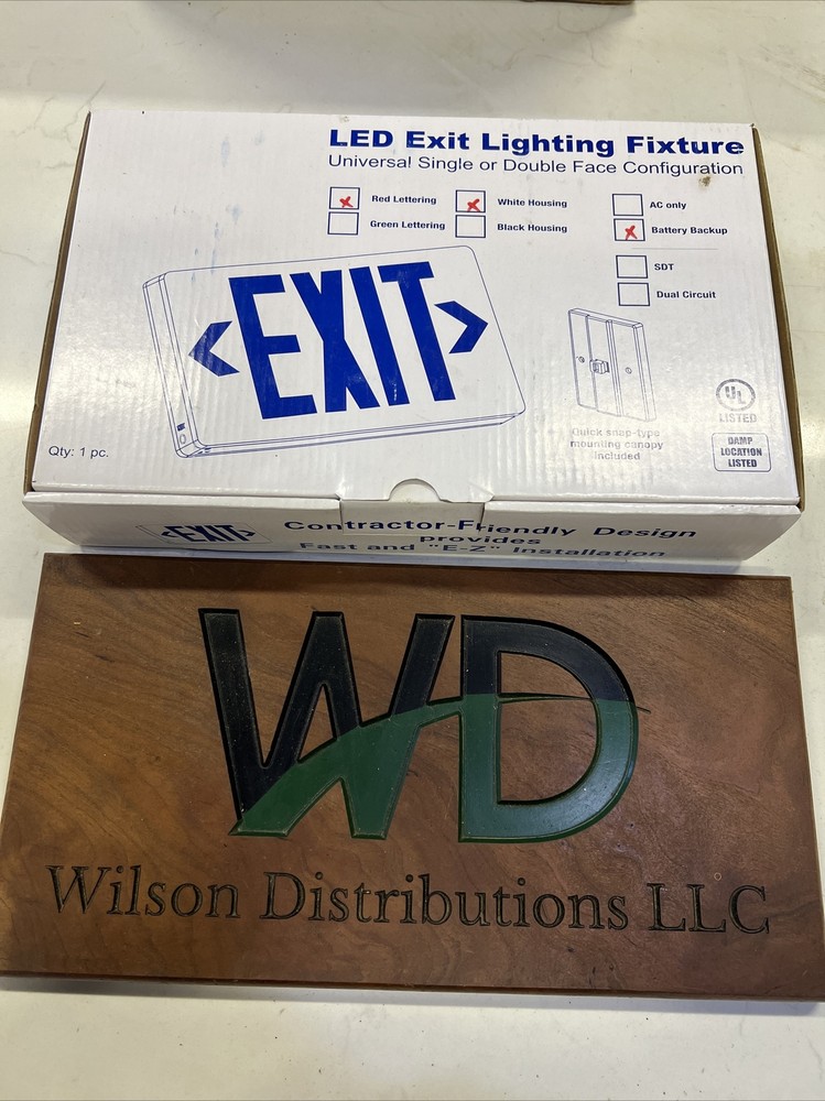 Contractor Friendly Design LED Exit Sign Red Lettering Battery Backup