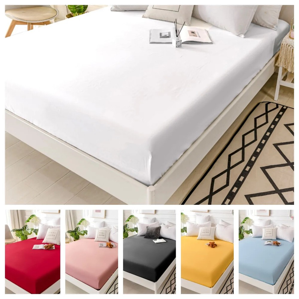 1PC 100% Pure Cotton Fitted Bed Sheet With Elastic Solid Color Mattress Covers