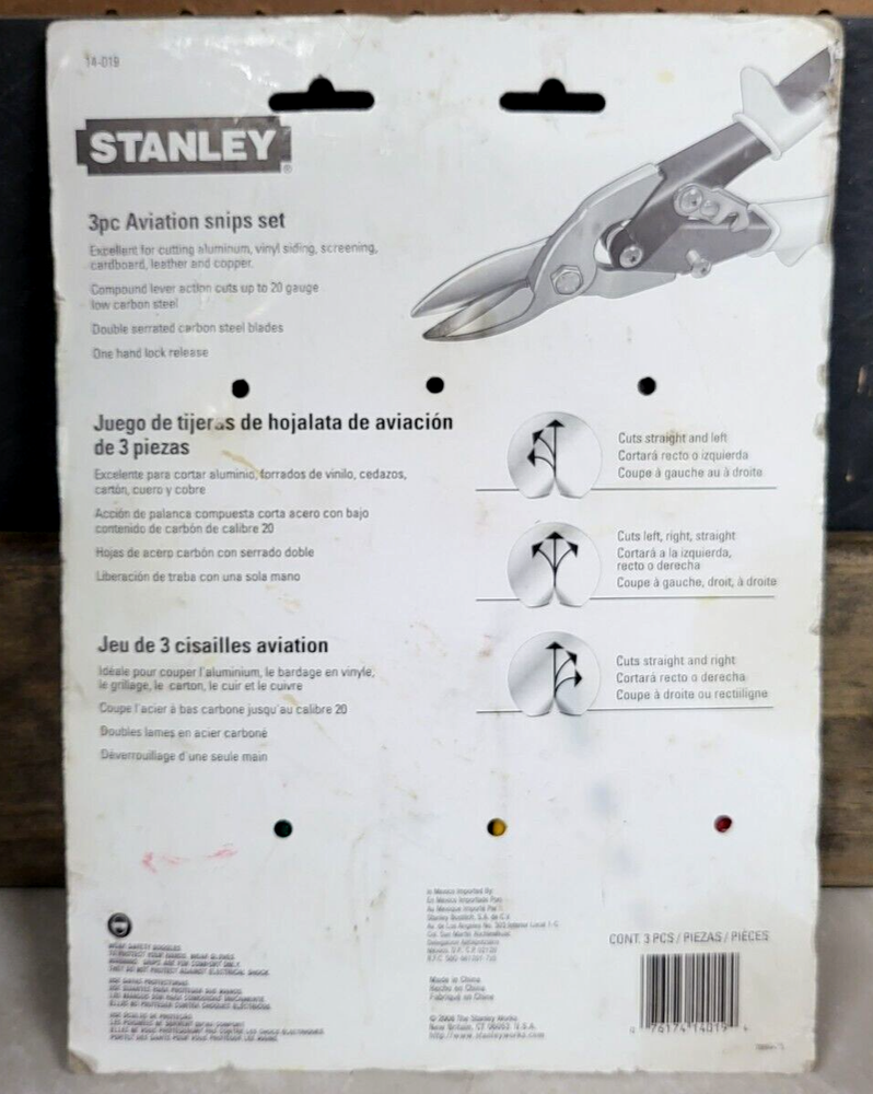 Stanley 14-019 ~3 Piece Aviation Snips Set straight left right, dated 2008