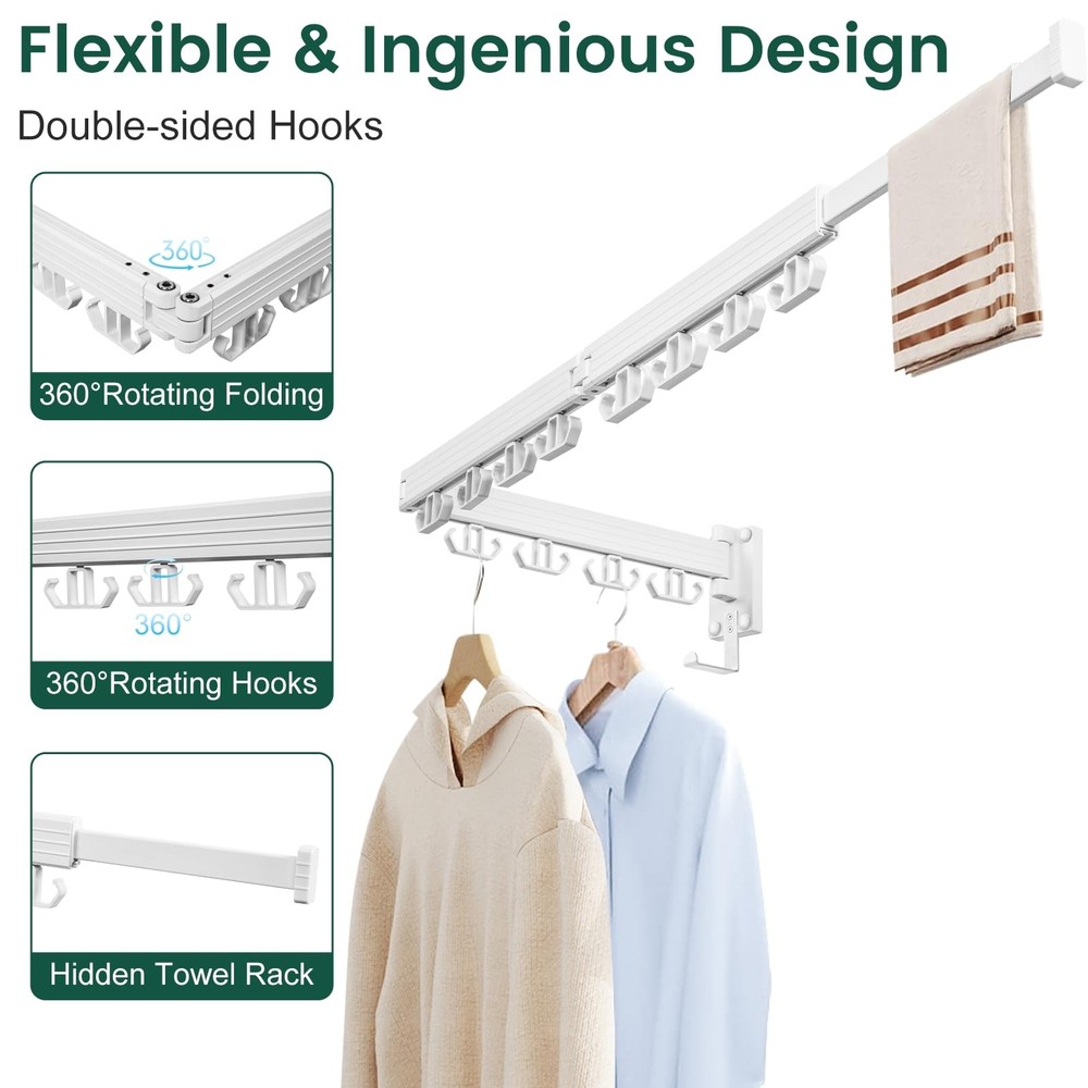 Kelisiting Wall Mounted Clothes Drying Rack, Laundry Drying Rack Wall Mount, ...