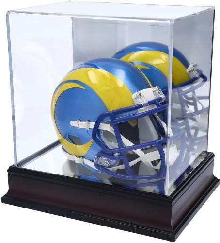 Antique Mahogany Mini Helmet Display Case with Mirror Back