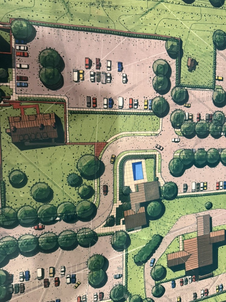 Large Architectural Site Plan Rendering Mixed-Use Development Concept 30x40