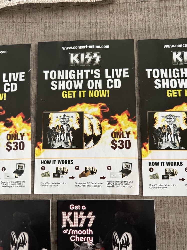 Kiss Alive 35 Concert Ad Flyers(4) Gene Simmons Dr Pepper Ads(2) Kiss Tattoos(1)