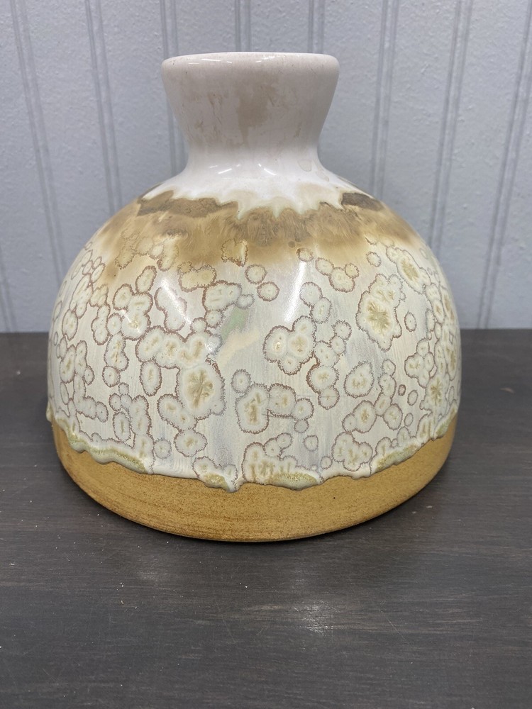 Pottery Vase Unique Shape Tans And Mint Greens