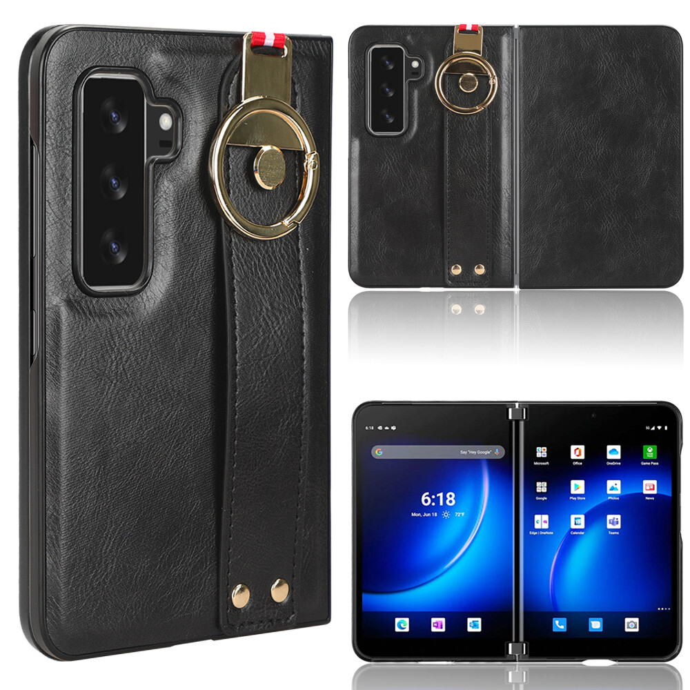 For Microsoft Surface Duo 2, Luxury Shockproof Leather Case Cover With Strap