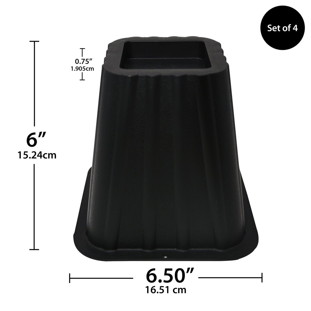 Black Plastic Bed Risers, Raise Your Bed to Create Storage Space, 4 Pack