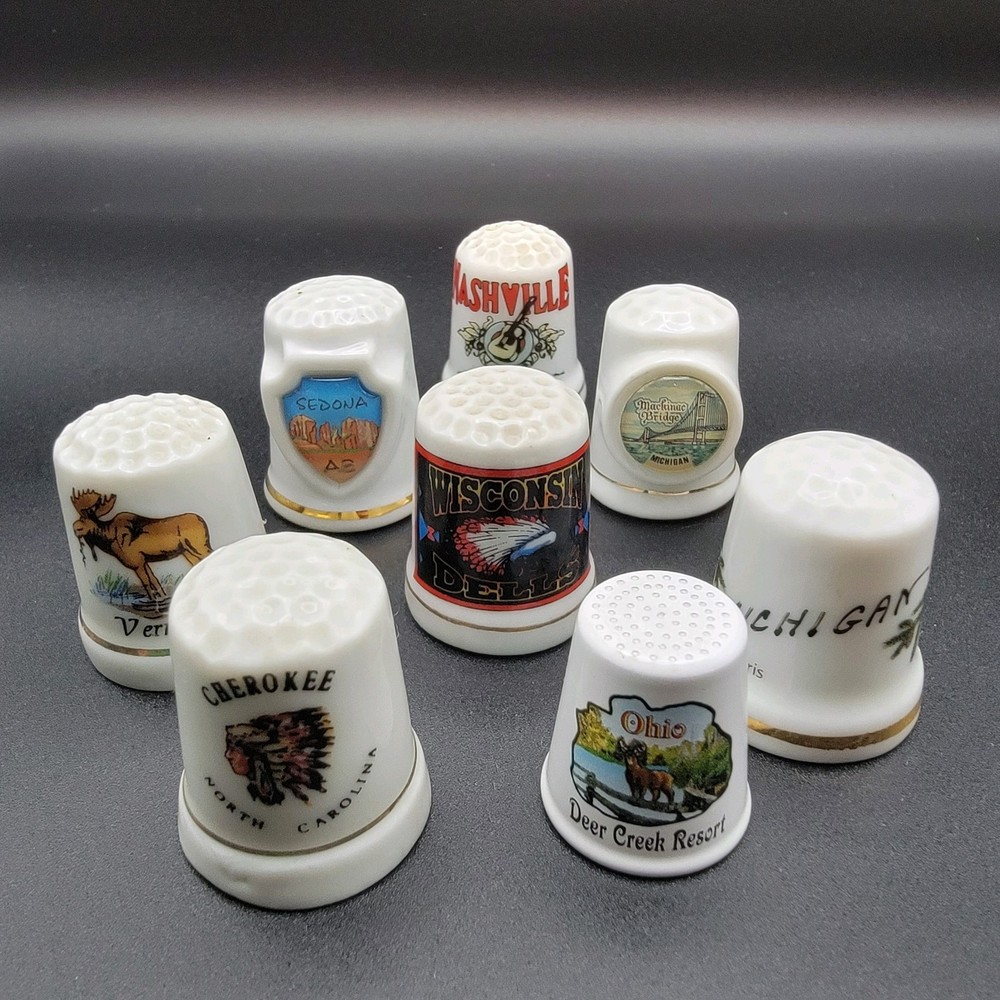 8 Collectible Ceramic Thimbles From Various Locations