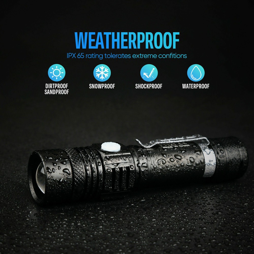 Tactical Flashlight Rechargeable Super Bright Zoomable LED USB C IP65 2 Pack