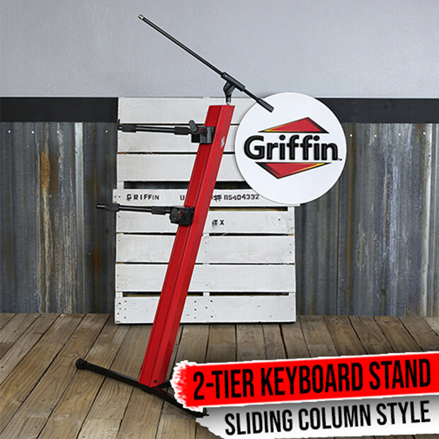 GRIFFIN Two Tier Column Keyboard Stand - Mic Boom 2 Arm Double Mount Studio Gear