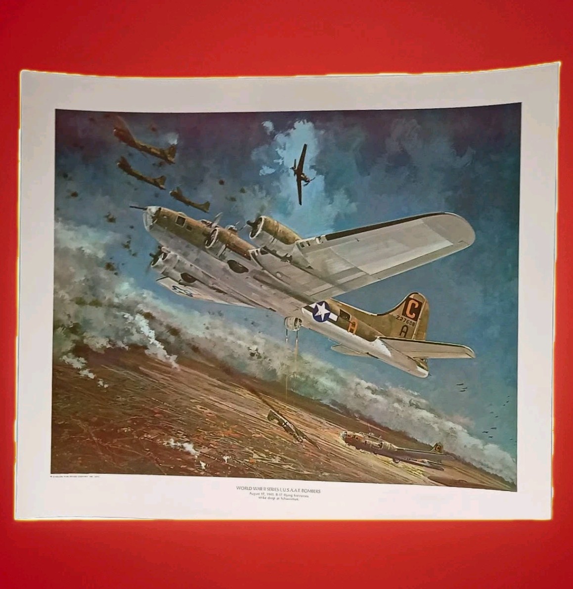 Laminated WWII Series 1 The Bombers B-17 Flying Fortress Print Deneen 23x19 1970