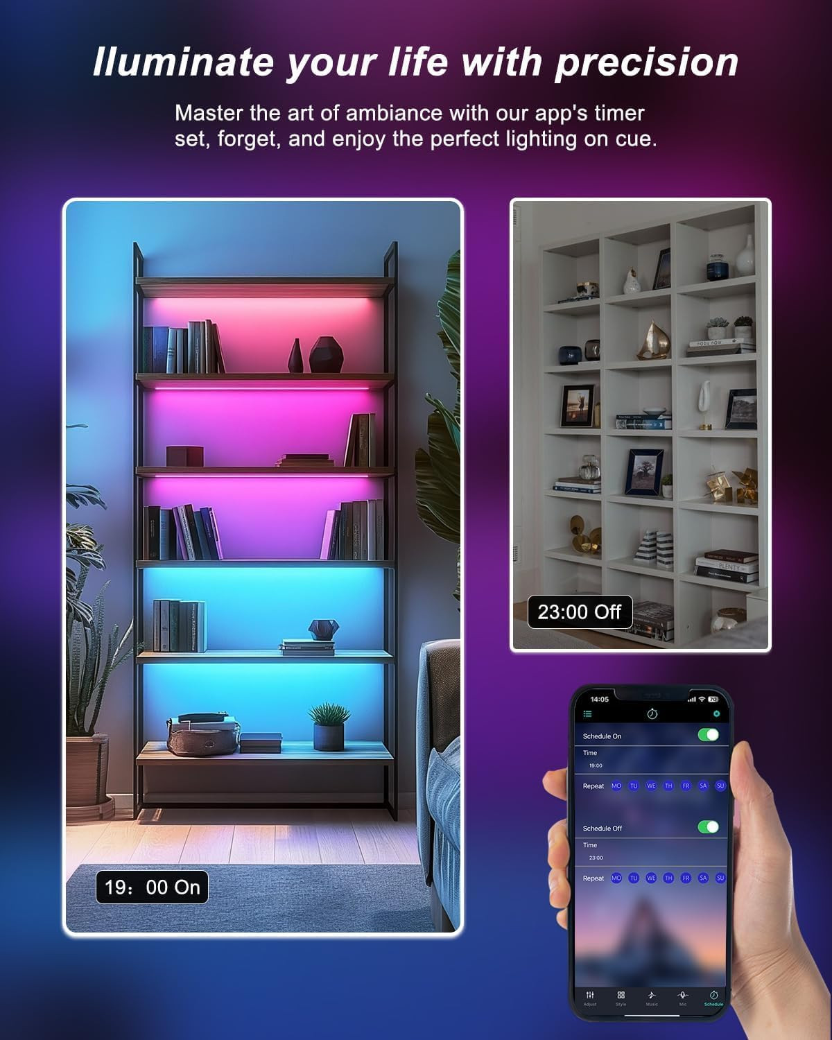 Color Cabinet Lighting, 4Pcs 12" Linkable RGB LED Light Bar Kit for Display Cabi