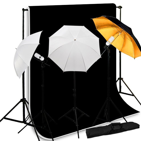 3 Bulbs Studio Continuous Lighting Kit Background Support Muslin Backdrop