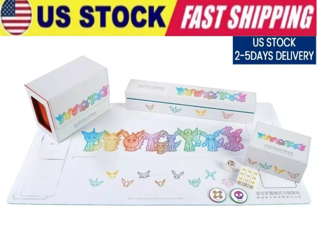 US Stock Pokemon CHN EEVEE Playmat+Card deckBox+Storage box+DIce+Damage Counters