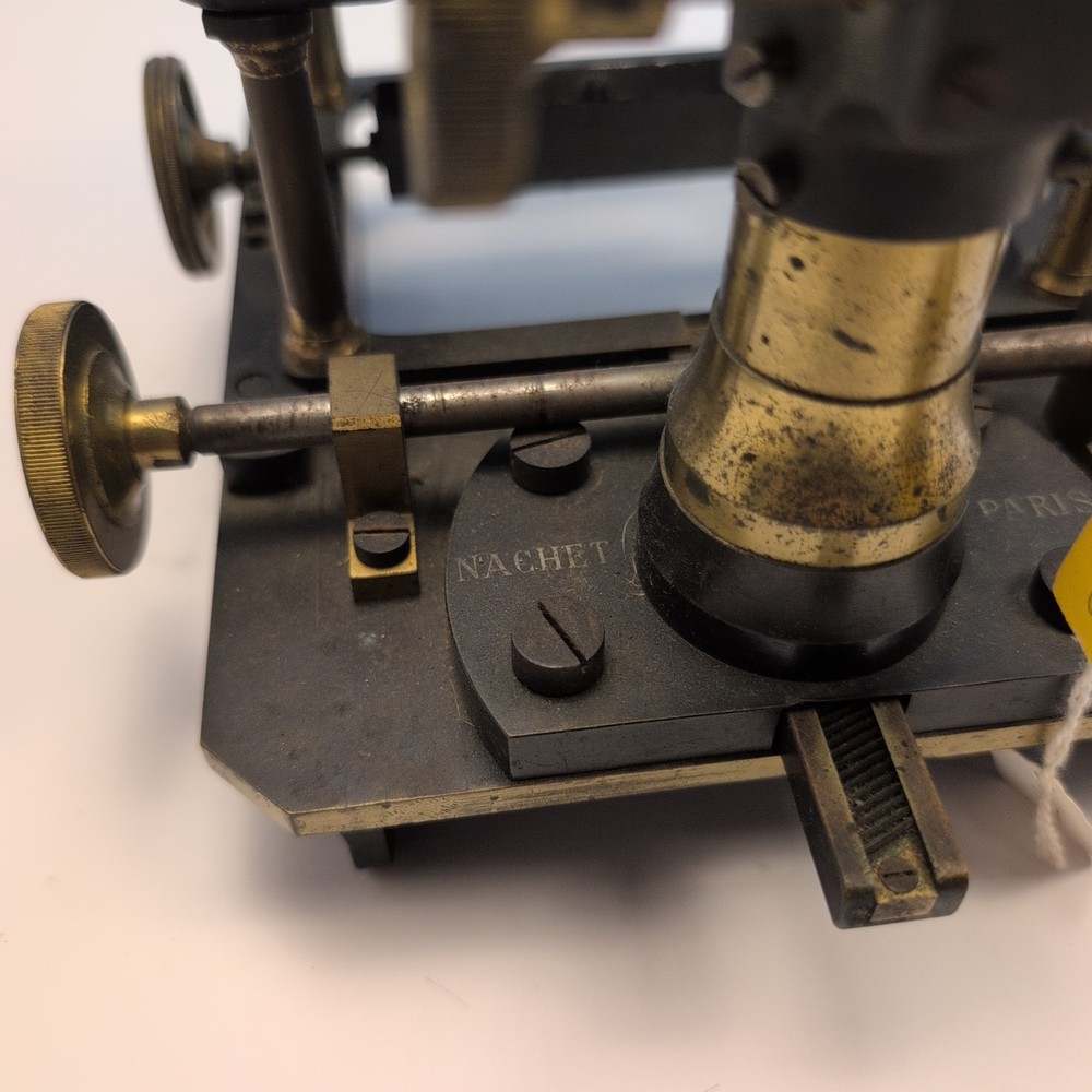 Antique Nachet Paris Large-Field Compound Microscope c1900 Mechanical Brass