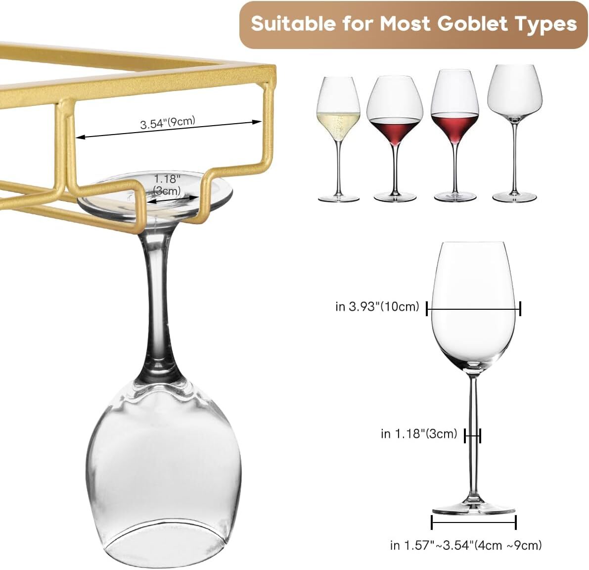 Wine Glass Rack Under Cabinet, 6 Row Extreme Large Stemware Hanger