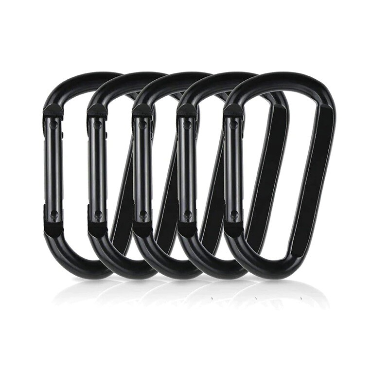 100x Mini Black Carabiners Spring Clip Hook Keychain Key D Ring Hiking Small