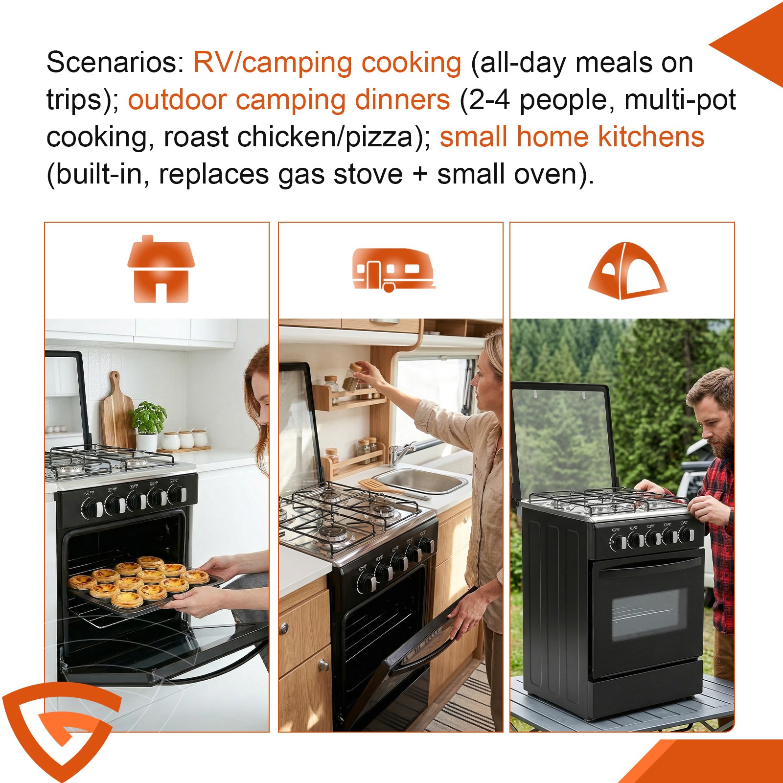 RV Gas Range 31" Tall Propane Range Oven with 4 Burners Stove for RV Apartment