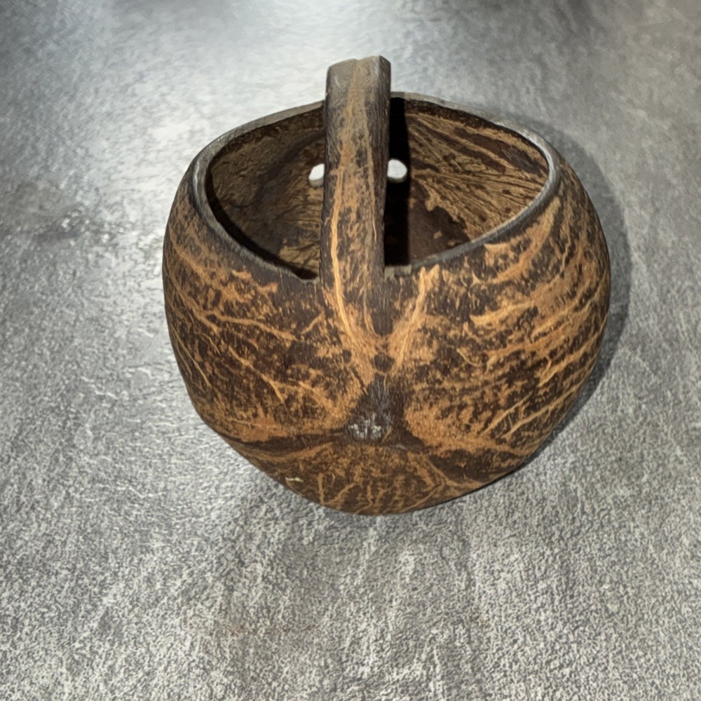 Hand Carved Coconut Shell Handled Basket